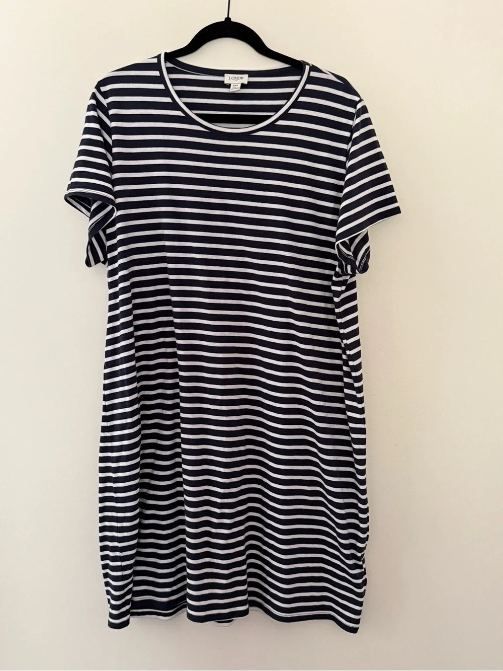 J. Crew 100% Cotton Navy & White Striped Short Sleeve T-Shirt Dress